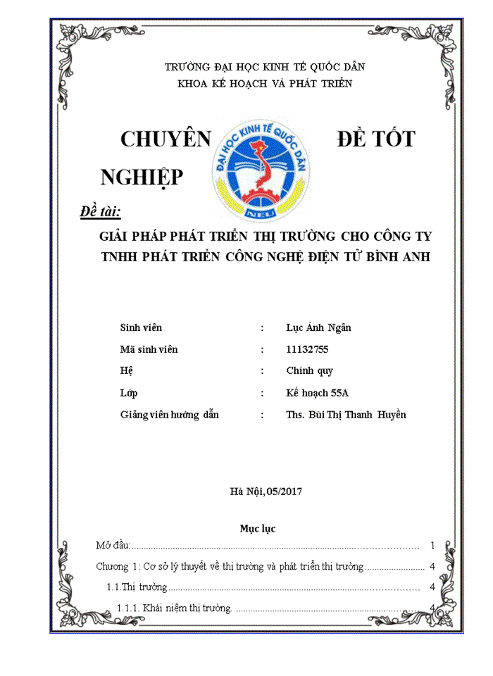 GIẢI PHÁP PHÁT TRIỂN THỊ TRƯỜNG CHO CÔNG TY Trách nhiệm hữu hạn PHÁT TRIỂN CÔNG NGHỆ ĐIỆN TỬ BÌNH ANH