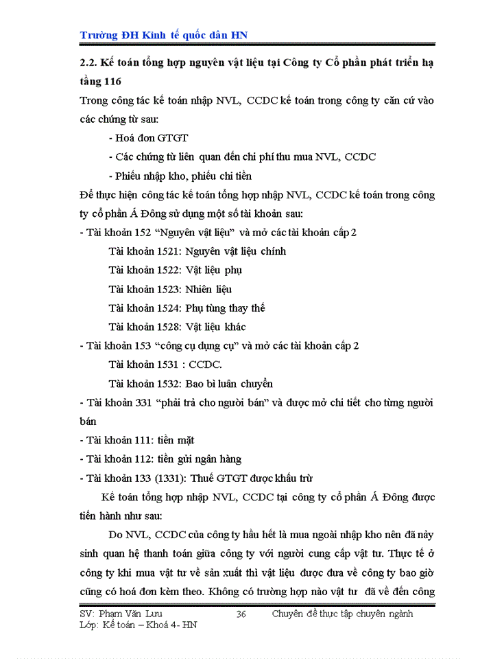 image for page Hoàn thiện công tác hạch toán Nguyên vật liệu tại Công ty Cổ phần phát triển hạ tầng 116