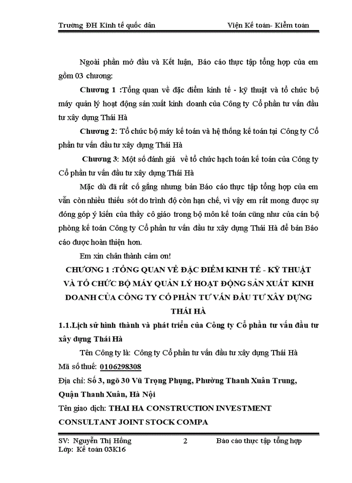 image for page Tổ chức bộ máy kế toán và hệ thống kế toán tại Công ty Cổ phần tư vấn đầu tư xây dựng Thái Hà