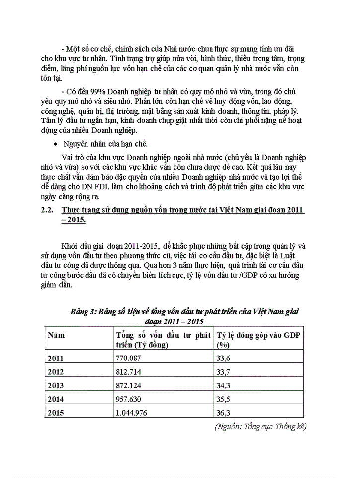 Thực trạng huy động và sử dụng nguồn vốn đầu tư trong nước tại việt nam từ năm 2011 đến năm 2015