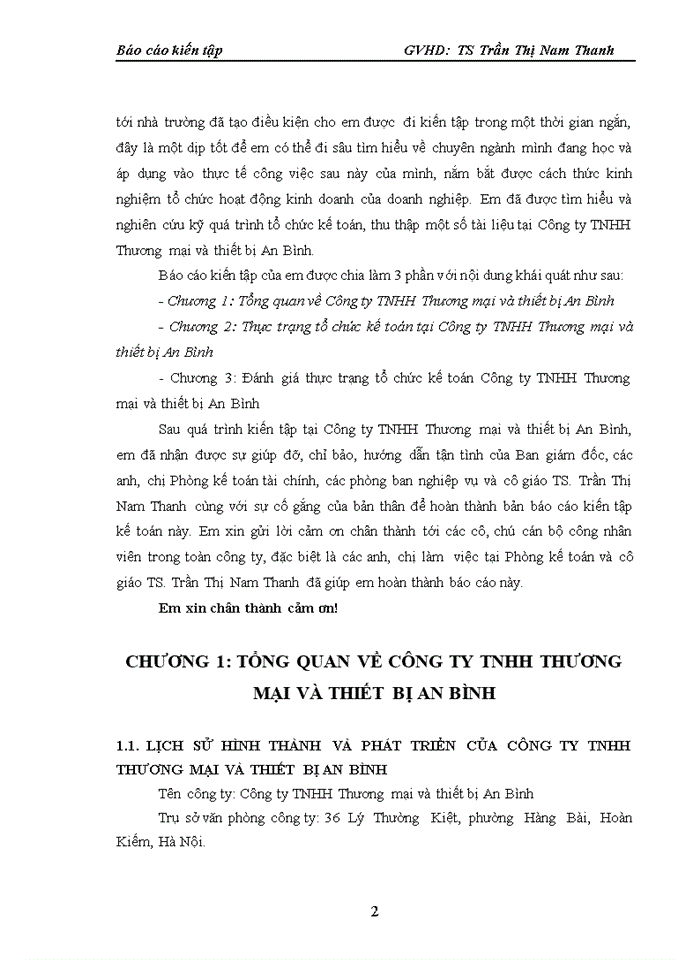 Báo cáo Công ty Trách nhiệm hữu hạn Thương mại và thiết bị An Bình