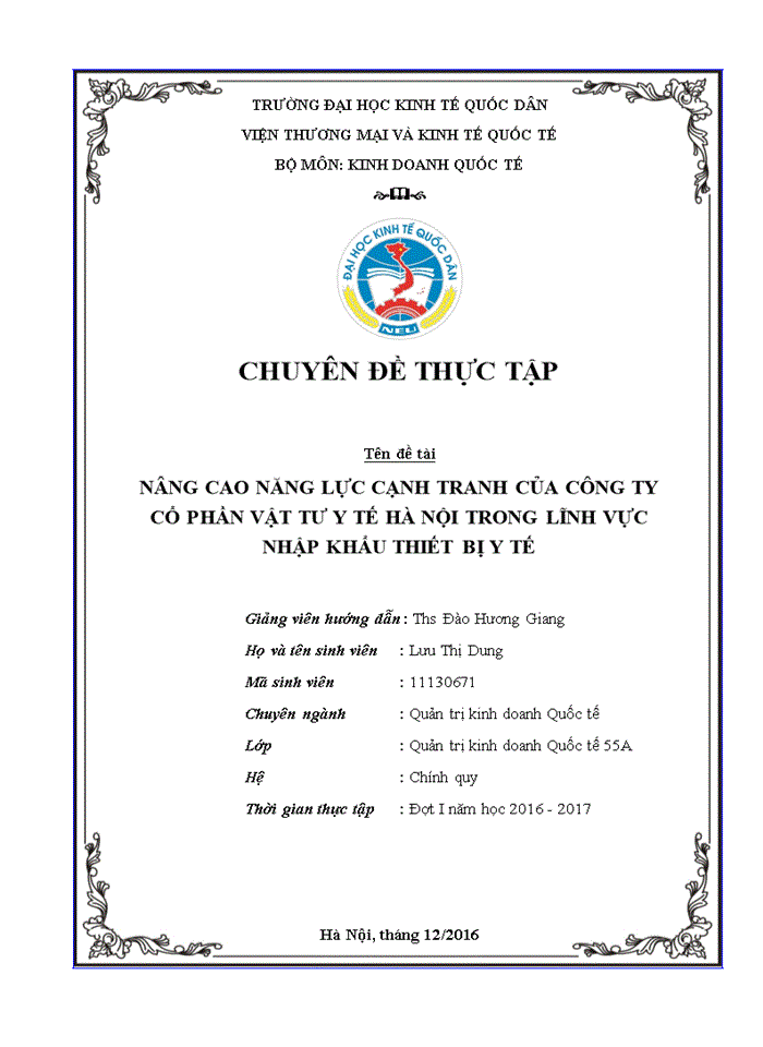 NÂNG CAO NĂNG LỰC CẠNH TRANH CỦA CÔNG TY CỔ PHẦN VẬT TƯ Y TẾ HÀ NỘI TRONG LĨNH VỰC NHẬP KHẨU THIẾT BỊ Y TẾ