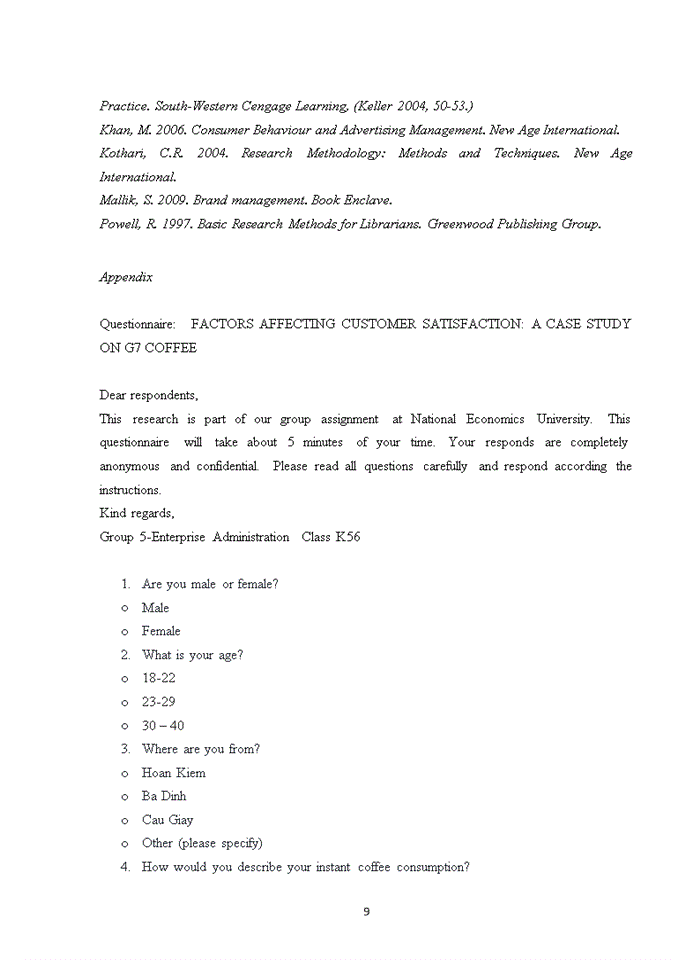 image for page Tiếng anh FACTORS AFFECTING CUSTOMER SATISFACTION A CASE STUDY ON G7 COFFEE