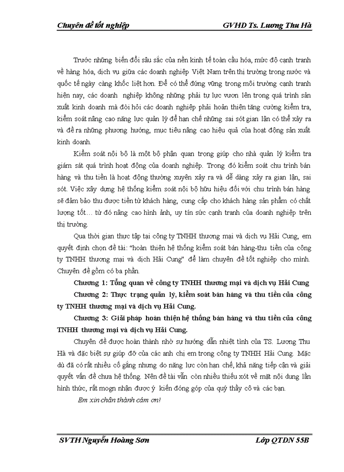 image for page HOÀN THIỆN HỆ THỐNG KIỂM SOÁT BÁN HÀNG VÀ THU TIỀN CỦA CÔNG TY Trách nhiệm hữu hạn THƯƠNG MẠI VÀ DỊCH VỤ HẢI CUNG