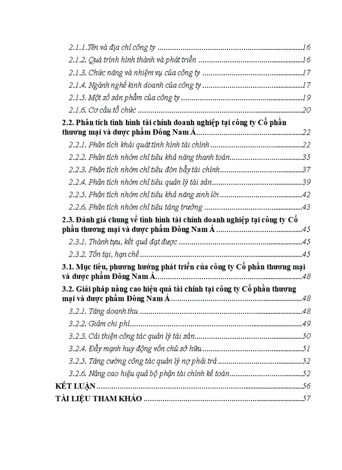PHÂN TÍCH TÌNH HÌNH TÀI CHÍNH TẠI CÔNG TY CỔ PHẦN THƯƠNG MẠI VÀ DƯỢC PHẨM ĐÔNG NAM Á