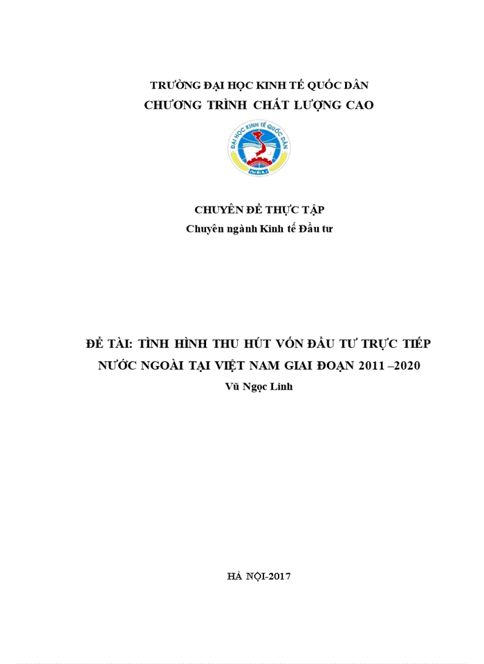 TÌNH HÌNH THU HÚT VỐN ĐẦU TƯ TRỰC TIẾP NƯỚC NGOÀI TẠI VIỆT NAM GIAI ĐOẠN 2011 2020