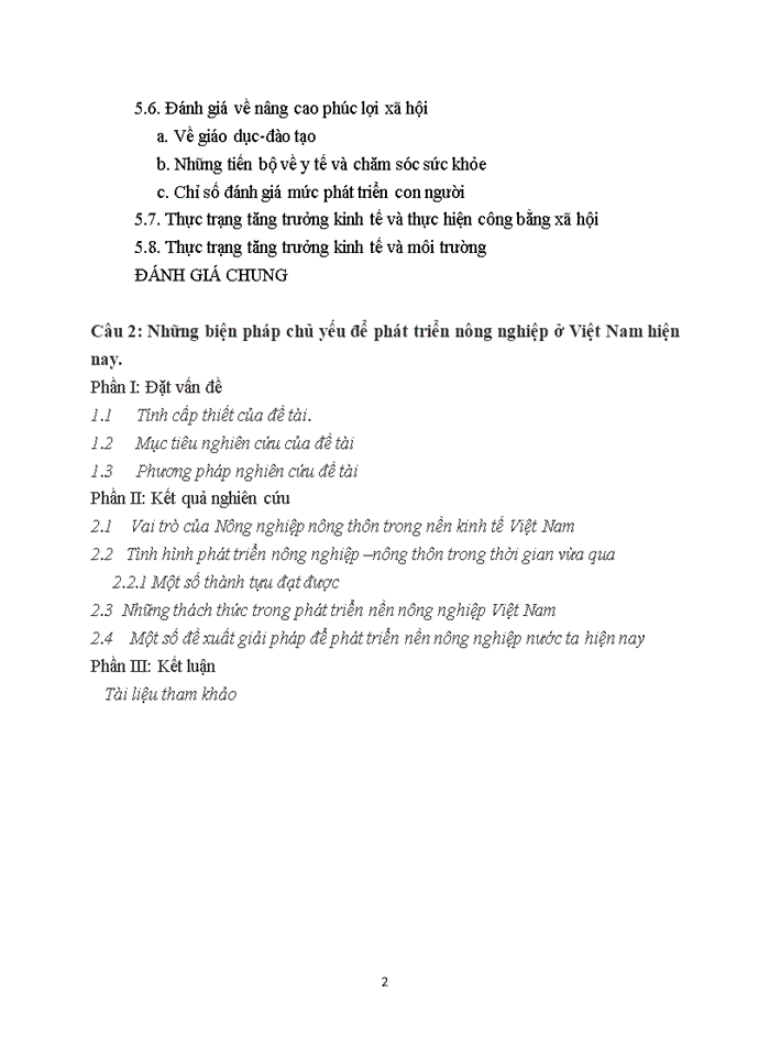 image for page Cây 1 Trình bày Thực trạng và chất lượng tăng trưởng kinh tế Việt Nam thời kỳ đổi mới 1986 đến nay Câu 2 Những biện pháp chủ yếu để phát triển nông nghiệp ở Việt Nam hiện nay