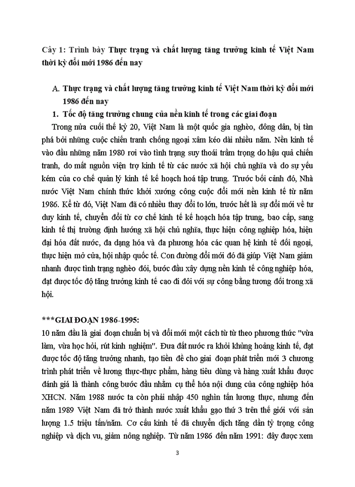 image for page Cây 1 Trình bày Thực trạng và chất lượng tăng trưởng kinh tế Việt Nam thời kỳ đổi mới 1986 đến nay Câu 2 Những biện pháp chủ yếu để phát triển nông nghiệp ở Việt Nam hiện nay