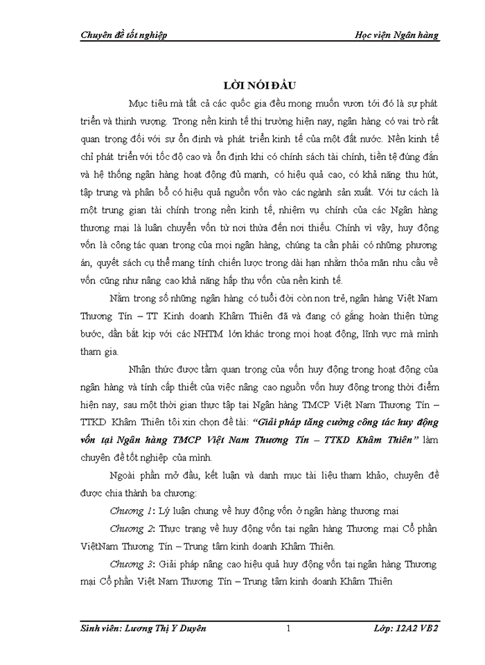 Giải pháp tăng cường công tác huy động vốn tại Ngân hàng TMCP Việt Nam Thương Tín TTKD Khâm Thiên
