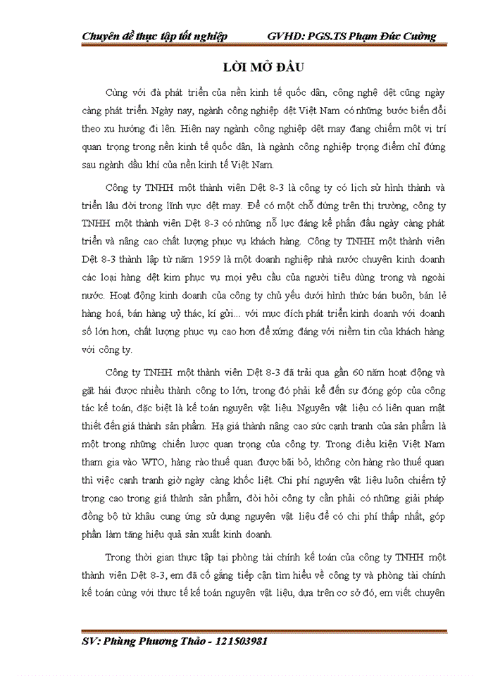 image for page Hoàn thiện kế toán nguyên vật liệu tại Công ty Trách nhiệm hữu hạn một thành viên Dệt 8-3