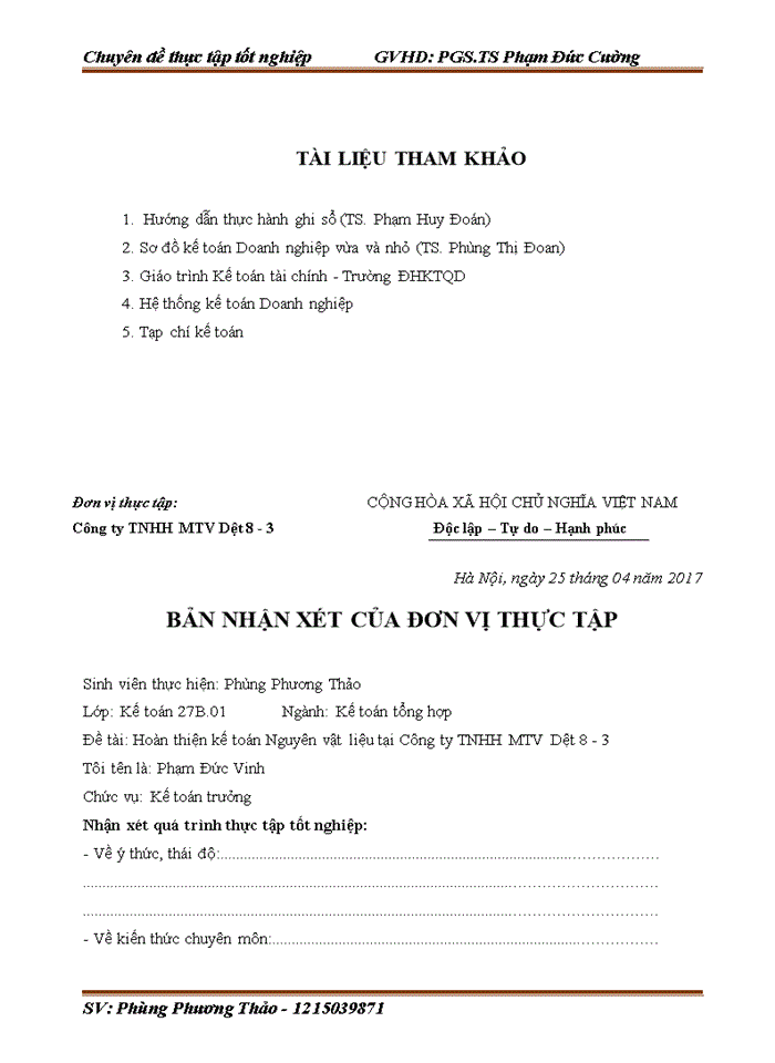 image for page Hoàn thiện kế toán nguyên vật liệu tại Công ty Trách nhiệm hữu hạn một thành viên Dệt 8-3