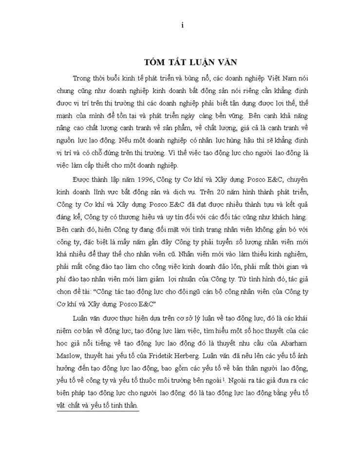image for page THS CÔNG TÁC TẠO ĐỘNG LỰC CHO ĐỘI NGŨ CÔNG NHÂN VIÊN TẠI CÔNG TY CƠ KHÍ VÀ XÂY DỰNG POSCO E C VIỆT NAM