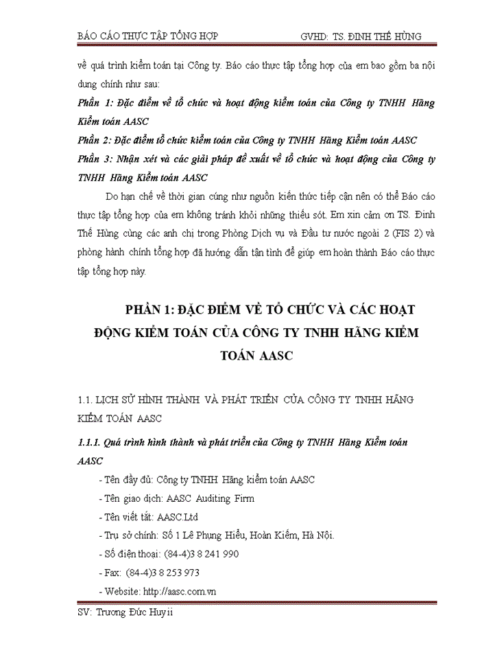 Báo cáo tại Công ty Trách nhiệm hữu hạn Hãng kiểm toán AASC