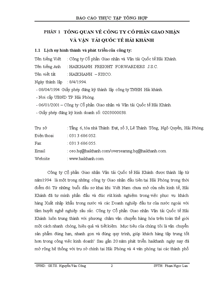 image for page Báo cáo tại Công ty Cổ phần Giao nhận và Vận tải Quốc tế Hải Khánh
