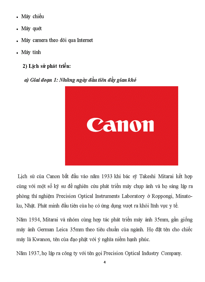 Báo cáo TỔNG QUAN VỀ TẬP ĐOÀN CANON CÔNG TY MẸ