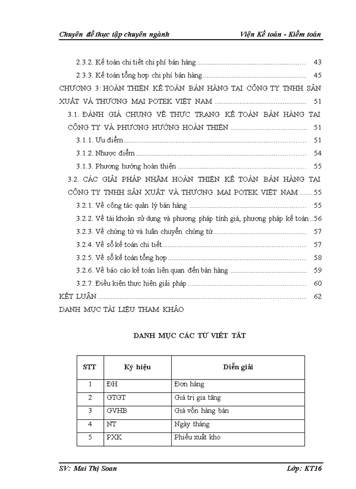 Hoàn thiện kế toán bán hàng tại Công ty Trách nhiệm hữu hạn Sản xuất và Thương mại Potek Việt Nam