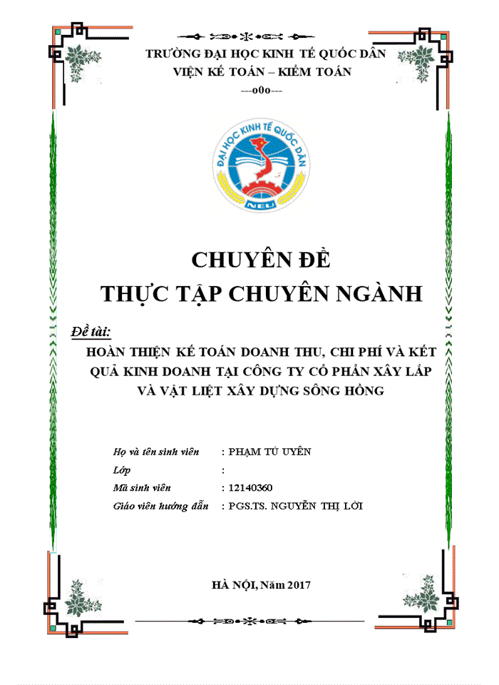 Hoàn thiện kế toán doanh thu chi phí và kết quả kinh doanh tại Công ty Cổ Phần Xây Lắp và Vật Liệu Xây dựng Sông Hồng