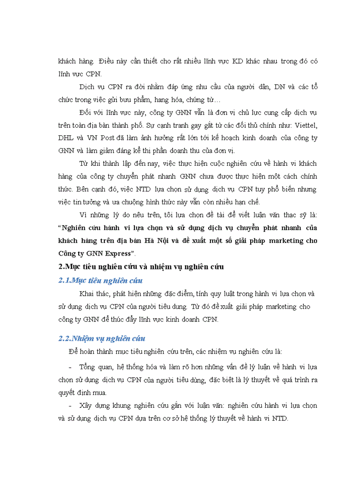 image for page Ths Nghiên cứu hành vi lựa chọn và sử dụng dịch vụ chuyển phát nhanh của khách hàng trên địa bàn Hà Nội và đề xuất một số giải pháp marketing cho công ty GNN express