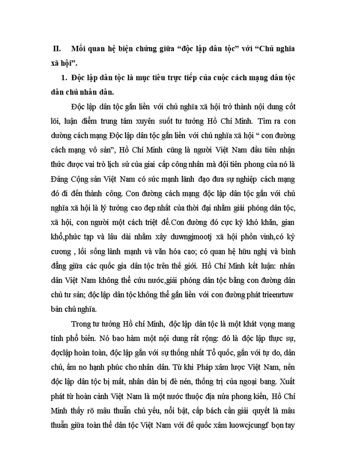 Tư tưởng Phân tích luận điểm của Hồ Chí Minh Độc lập dân tộc phải gắn liền với chủ nghĩa xã hội Liên hệ thực tiễn cách mạng Việt Nam hiện nay
