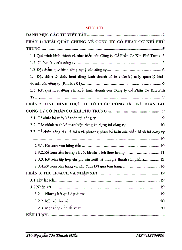 Báo cáo Công ty Cổ Phần Cơ Khí Phú Trung