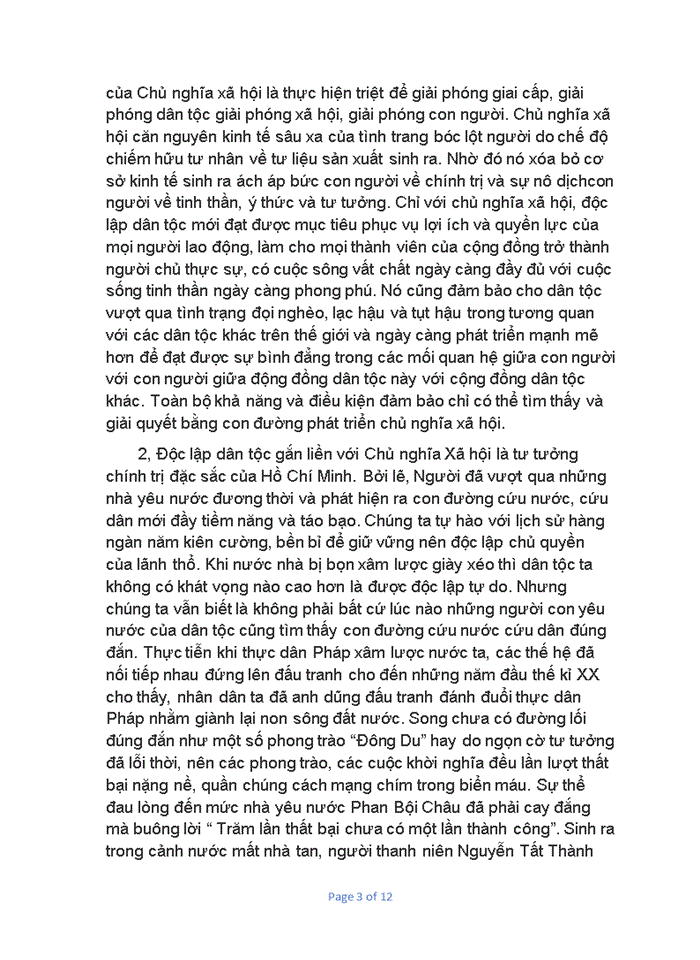 image for page Tư tưởng Phân tích luận điểm của Hồ Chí Minh Độc lập đân tộc gắn liền với Chủ nghĩa Xã hội và liên hệ với thực tiễn Việt Nam hiện nay