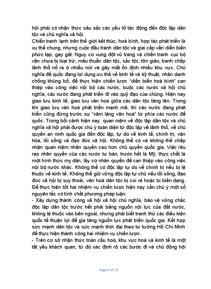 image for page Tư tưởng Phân tích luận điểm của Hồ Chí Minh Độc lập đân tộc gắn liền với Chủ nghĩa Xã hội và liên hệ với thực tiễn Việt Nam hiện nay