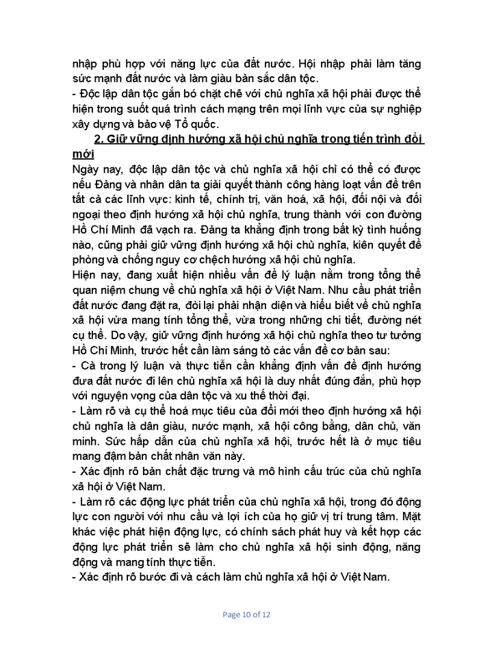 image for page Tư tưởng Phân tích luận điểm của Hồ Chí Minh Độc lập đân tộc gắn liền với Chủ nghĩa Xã hội và liên hệ với thực tiễn Việt Nam hiện nay