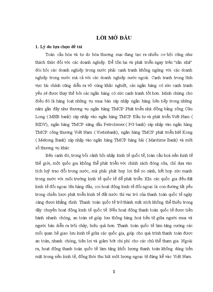 Ths Nâng cao hiệu quả hoạt động thanh toán quốc tế của các ngân hàng thương mại Việt Nam