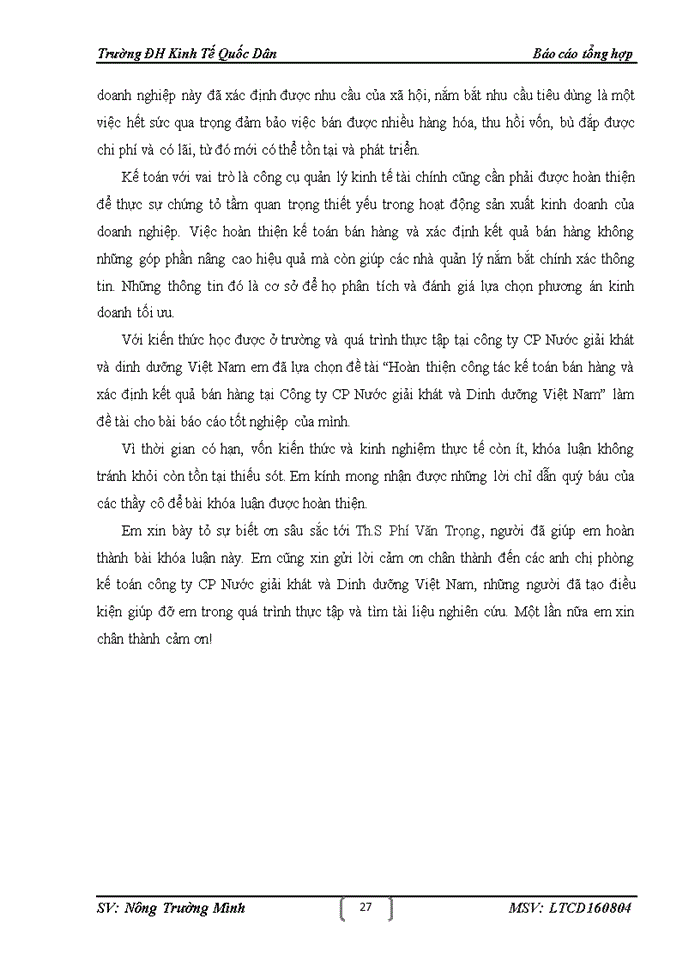 image for page Hoàn thiện công tác kế toán bán hàng và xác định kết quả bán hàng tại Công ty CP Nước Giải Khát và Dinh dưỡng Việt Nam