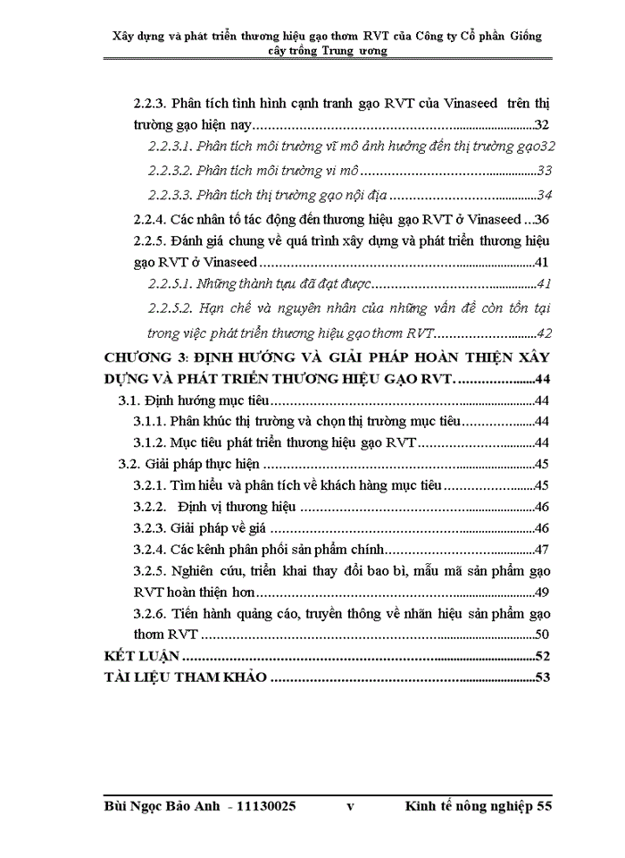 XÂY DỰNG VÀ PHÁT TRIỂN THƯƠNG HIỆU GẠO THƠM RVT CỦA CÔNG TY CỔ PHẦN GIỐNG CÂY TRỒNG TRUNG ƯƠNG