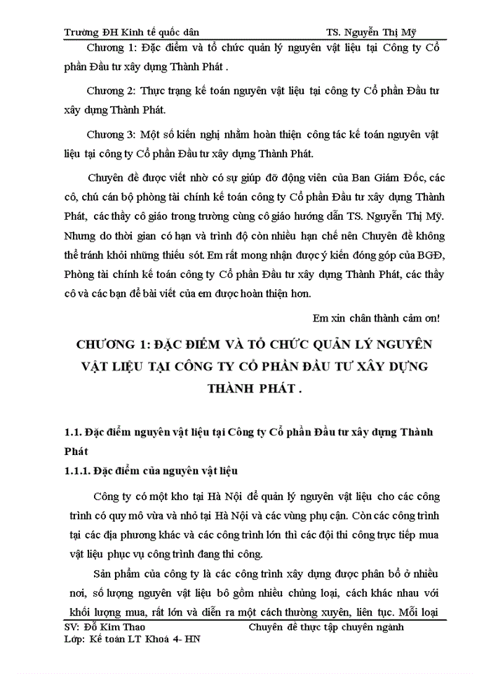 Hoàn thiện tổ chức công tác kế toán nguyên vật liệu tại công ty Cổ phần Đầu tư xây dựng Thành Phát