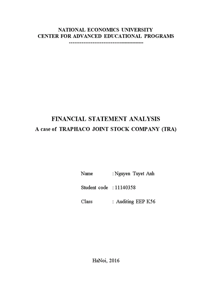 Tiếng anh FINANCIAL STATEMENT ANALYSIS A case of TRAPHACO JOINT STOCK COMPANY TRA