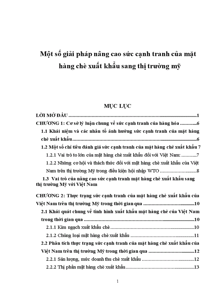 Một số giải pháp nâng cao sức cạnh tranh của mặt hàng chè xuất khẩu sang thị trường mỹ