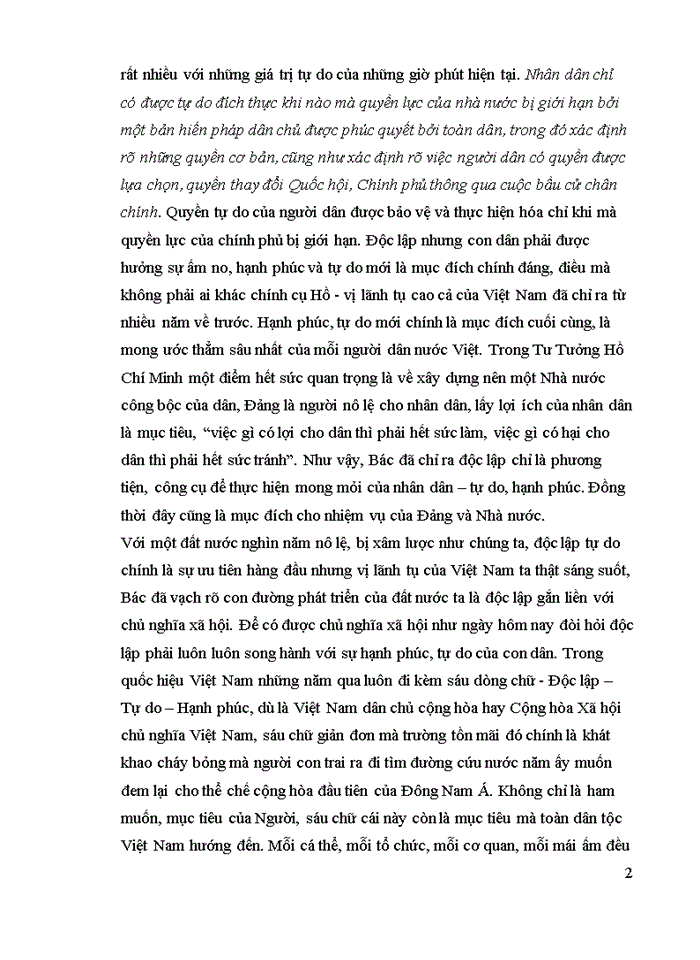 Tư tưởng Phân tích luận điểm sau của Hồ Chí Minh Nếu nước độc lập mà dân không được tự do hạnh phúc thì độc lập còn có ý nghĩa gì Liên hệ thực tiễn Việt Nam hiện nay