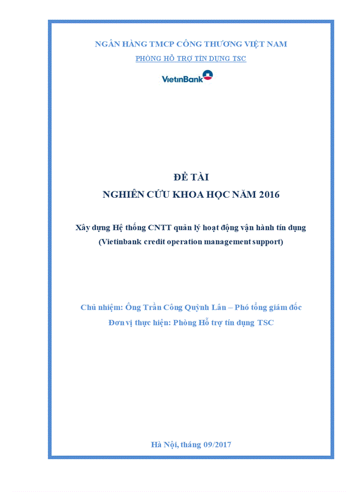 image for page Xây dựng Hệ thống CNTT quản lý hoạt động vận hành tín dụng Vietinbank credit operation management support
