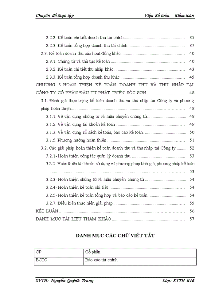 Hoàn thiện kế toán các khoản doanh thu và thu nhập tại Công ty Cổ phầnđầu tư phát triển Sóc Sơn