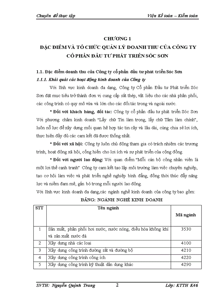 Hoàn thiện kế toán các khoản doanh thu và thu nhập tại Công ty Cổ phầnđầu tư phát triển Sóc Sơn