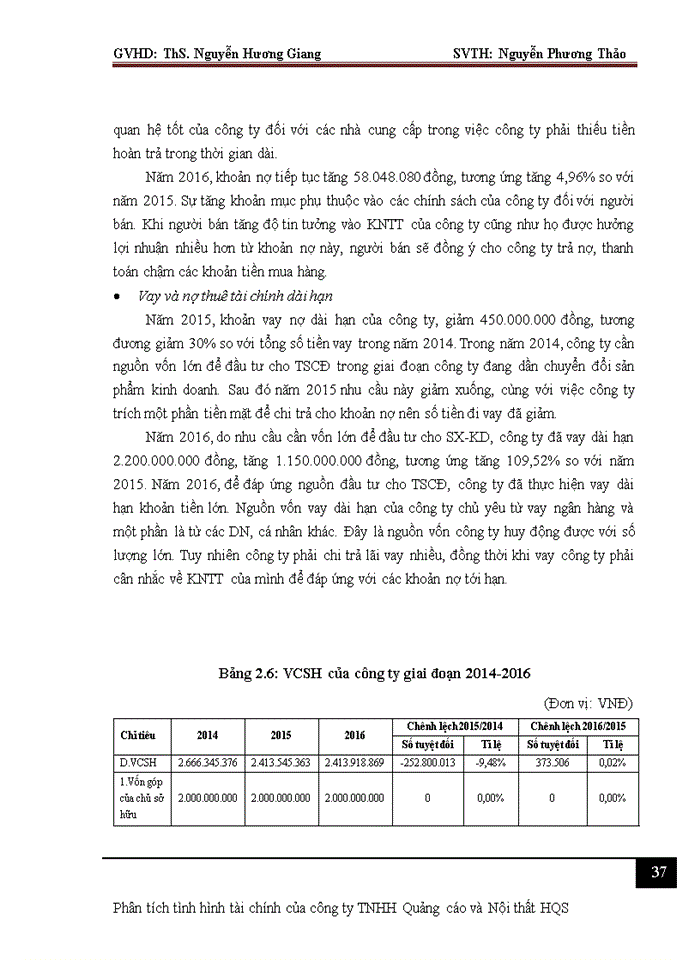 image for page Phân tích tình hình tài chính của công ty Trách nhiệm hữu hạn Quảng cáo và Nội thất HQS giai đoạn 2014-2016