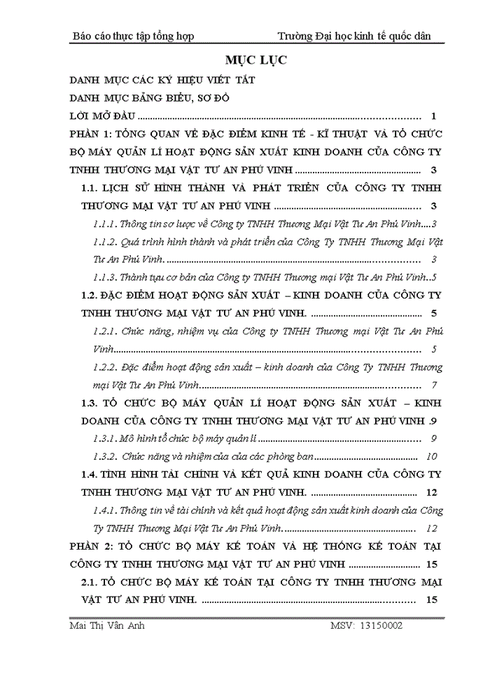 Báo cáo Công Ty Trách nhiệm hữu hạn Thương Mại Vật Tư An Phú Vinh