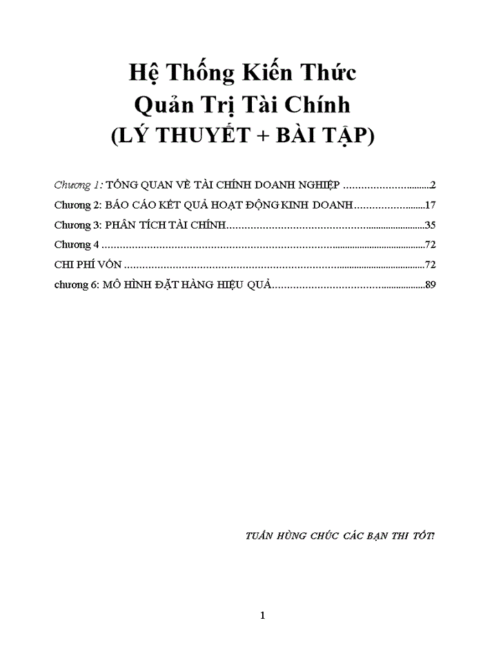 HỆ THỐNG KIẾN THỨC QUẢN TRỊ TÀI CHÍNH LÝ THUYẾT BÀI TẬP