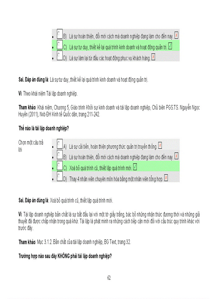image for page NGÂN HÀNG CÂU HỎI TRẮC NGHIỆM MÔN TÁI LẬP DOANH NGHIỆP