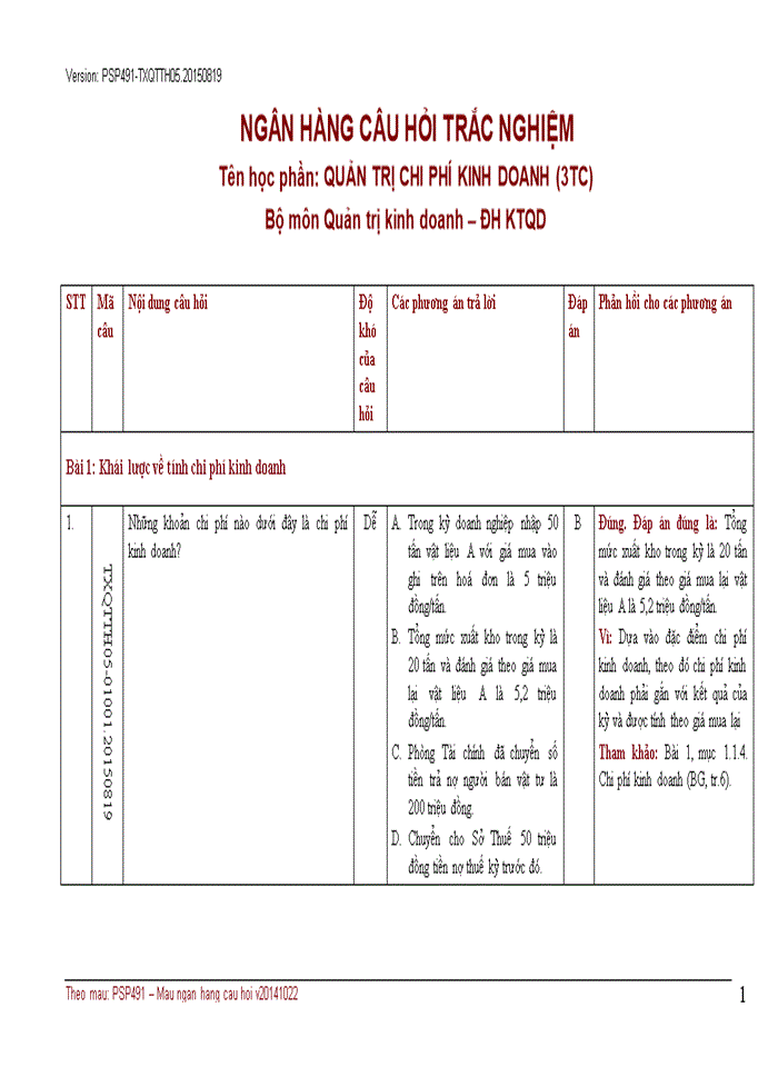 image for page NGÂN HÀNG CÂU HỎI TRẮC NGHIỆM QUẢN TRỊ CHI PHÍ KINH DOANH