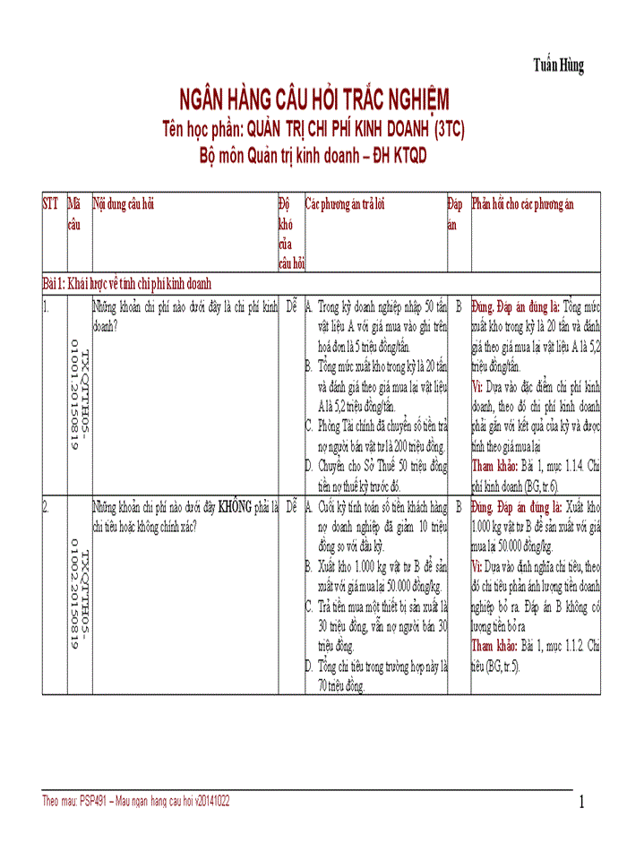 image for page NGÂN HÀNG CÂU HỎI TRẮC NGHIỆM QUẢN TRỊ CHI PHÍ KINH DOANH 3TC