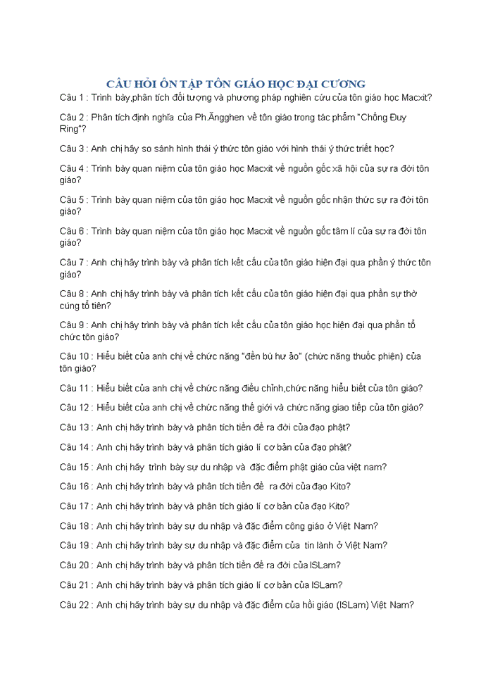 image for page CÂU HỎI ÔN TẬP TÔN GIÁO HỌC ĐẠI CƯƠNG