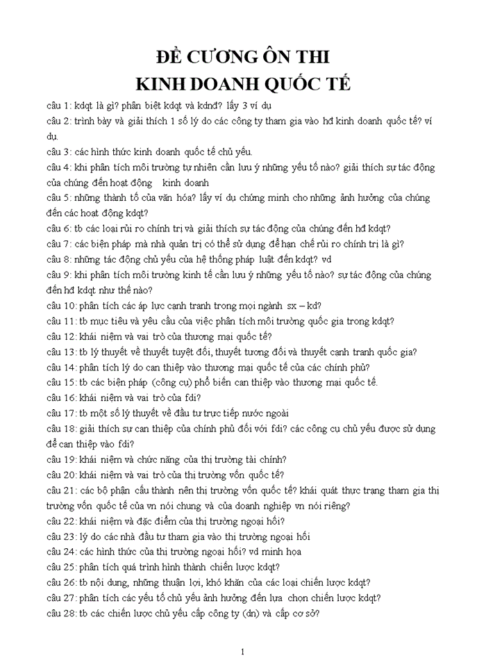 image for page ĐỀ CƯƠNG ÔN THI KINH DOANH QUỐC TẾ 2017