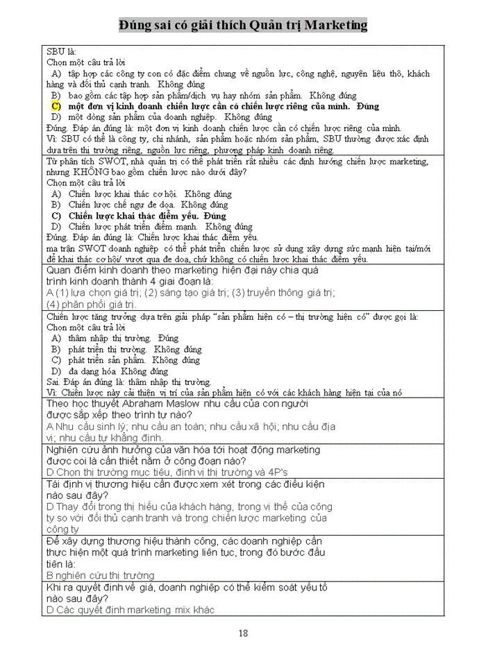 image for page Đúng sai có giải thích Quản trị Marketing