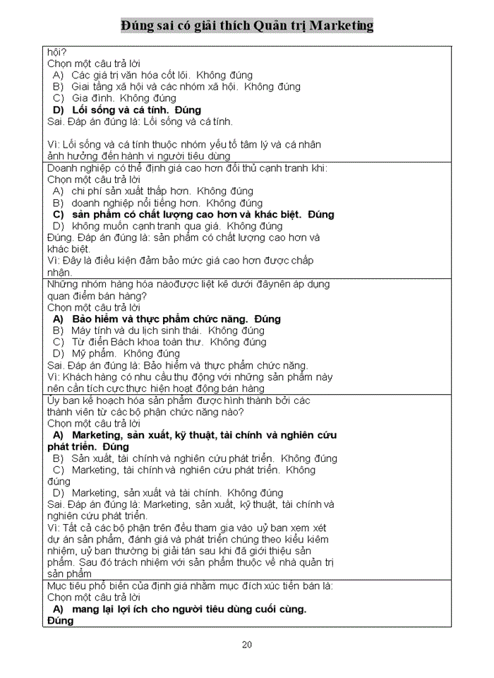 image for page Đúng sai có giải thích Quản trị Marketing
