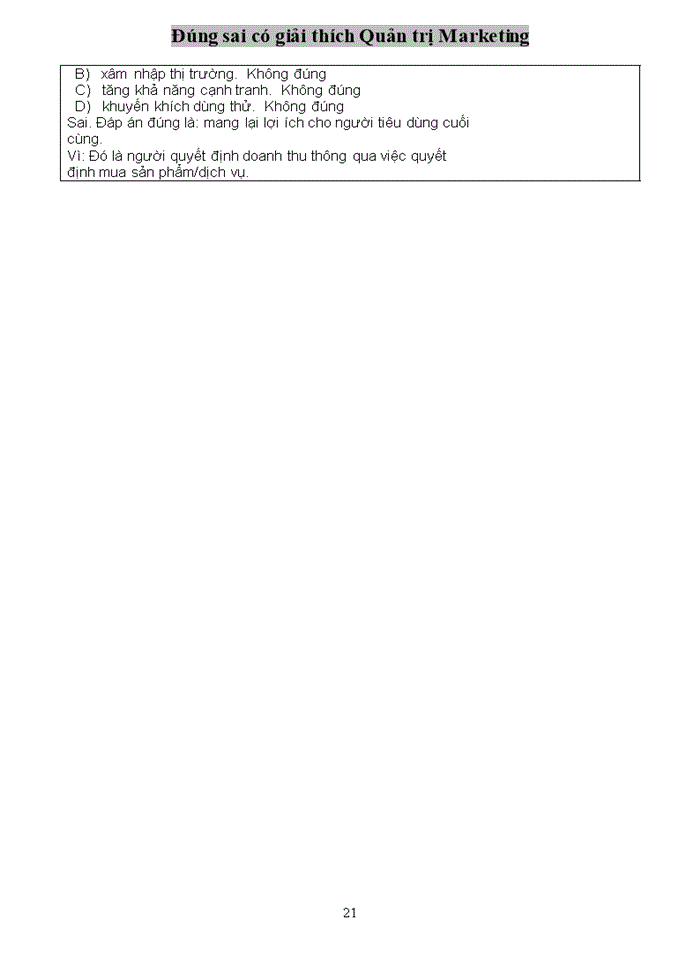 image for page Đúng sai có giải thích Quản trị Marketing