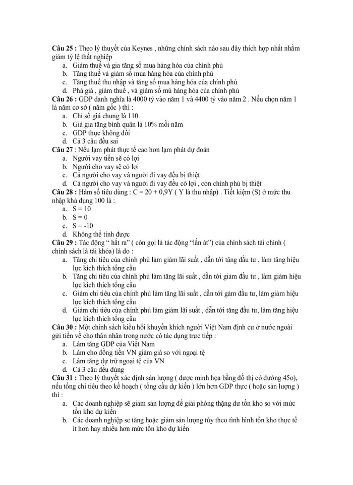 image for page 240 câu Đề thi trắc nghiệm Kinh tế vĩ mô