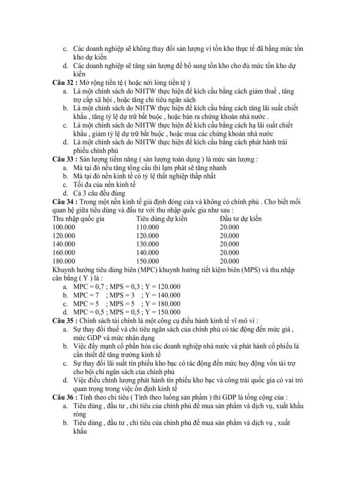 image for page 240 câu Đề thi trắc nghiệm Kinh tế vĩ mô
